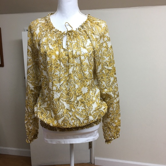 Merona Tops - Merona Mustard and white printed blouse sz.Large
